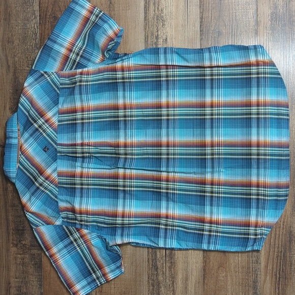 Prana Short Sleeve Button Down Western Style Plaid Size Large in Blue/Brown - Picture 3 of 7